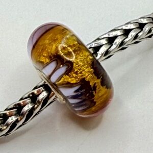 Trollbeads Blue Glass Encased Silver Foil Art Bead Signed 925 LAA Sterling